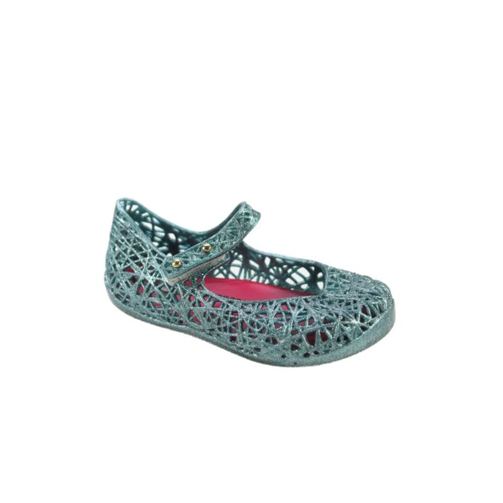 Mini Melissa x Campana Girls Metallic Rubber Mary Jane Ballet Flats Blue Size 7